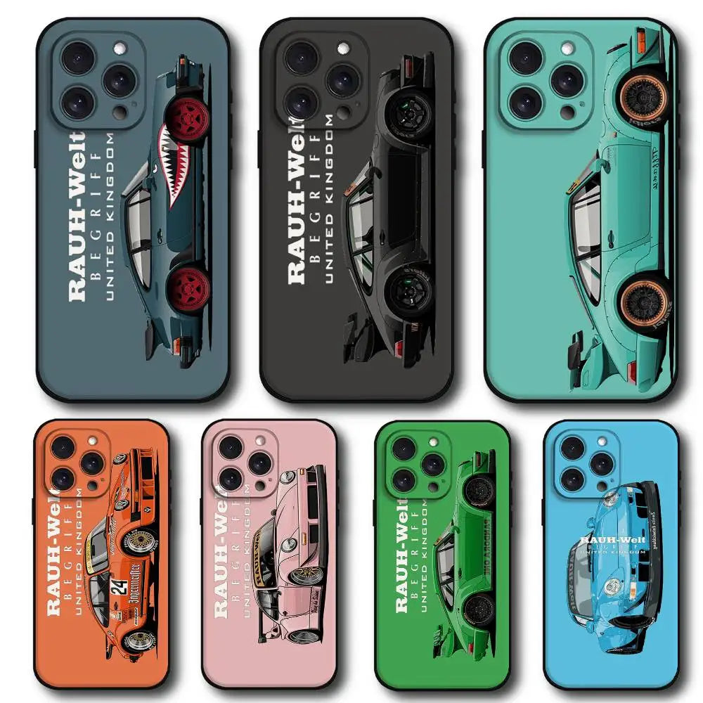 Car Jdm Drift RWB 911 964 933 Phone Case For Iphone 16 15 11 13 14 Pro Max 7 8 Plus X Xr Xs Max 12mini Black Shell Cover Case