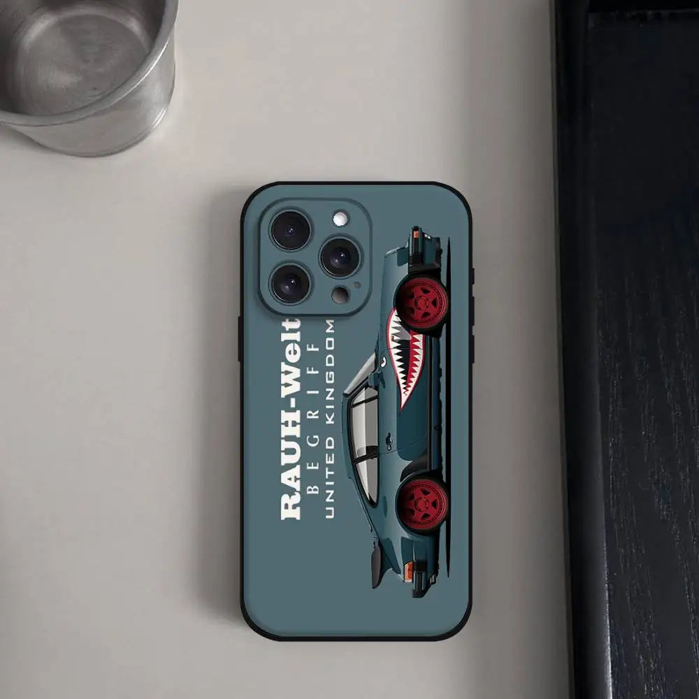 Car Jdm Drift RWB 911 964 933 Phone Case For Iphone 16 15 11 13 14 Pro Max 7 8 Plus X Xr Xs Max 12mini Black Shell Cover Case