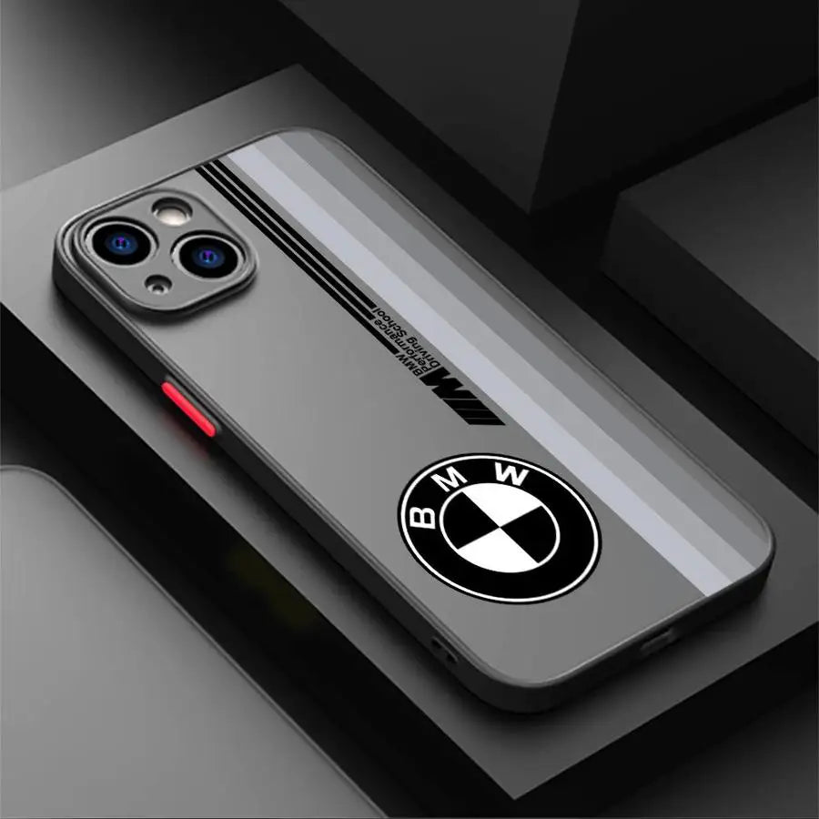 Brand B-M-W Car Phone Case for iPhone 13 Pro 15 Pro Max XR XS X 14 16e 6s 12 Mini SE 16 Pro 11 Pro Max 7 8 SE Black Edge Shell